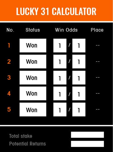 LUCKY 31 BET calculator example 1